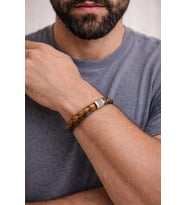 Terra Khaki Hakiki Deri Erkek Bileklik – Çift Renk Örgü – Metal Detaylı Çelik Kilit-1325