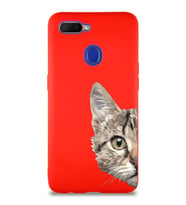 Oppo A12 Soft Premier Kapak Catface Tasarımlı Silikon Kılıf - Kırmızı (Şeffaf)