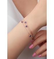 GÜMÜŞ ROSE GÖZ NAZAR BONCUĞU ÜÇ ZİNCİRLİ BİLEKLİK