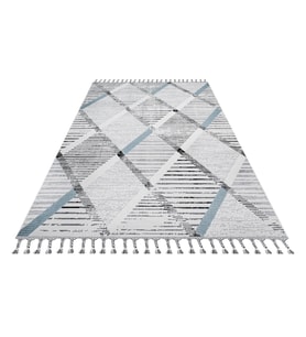 Gri Tonlarında Geometrik Desenli Modern Salon Halısı Dekoratif Seçenek Koridor Yatak Odası