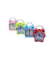KÜÇÜK MİX=YILDIZ:9.3CM- KARE:8.3CM MASA ÇALAR SAAT PİLLİ - LEDLİ IŞIKLI RENKLİ PLASTİK (4767)