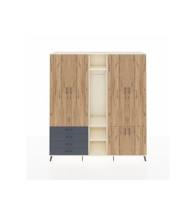 Hyperion Dolap 14 Raflı 4 Çekmeceli Tek Askılı 220x44x243 Aytaşı-Çam/Antrasit