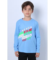 ERKEK ÇOCUK UZUN KOLLU TSHİRT NEVER GİVE UP BASKILI BİSİKLET YAKA D10 (Mavi)