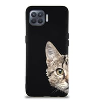 Oppo Reno 4 Lite Soft Premier Kapak Catface Tasarımlı Silikon Kılıf - Siyah (Şeffaf)