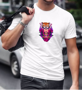 BK Gift Kaplan Tasarımlı Beyaz T-Shirt-2