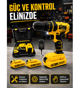 Lexroo 12V Akülü Matkap 20-30 Nm Tork, Çift Hız Ayarı ve LED Işık