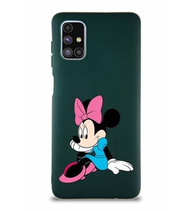 Samsung Galaxy M51 Soft Premier Kapak Minnie Mouse-E Tasarımlı Silikon Kılıf - Yeşil (Şeffaf)