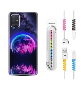 Samsung a71 A72 A73 A7 A9 2018 C7 C9 Kılıf Kablo Koruma Spiral Silikon Star Planet 1652