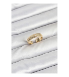 Mey İthalat® Pirinç Gold Renk Zirkon Taşlı Kutup Yıldızı Model Kadın Yüzük