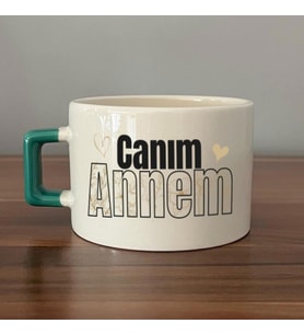 Canım Annem Baskılı Yeşil Kulplu C Fincan