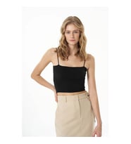 Quzu Modal Askılı Crop Basic Siyah Kadın Kolsuz T-shirt ATL00159