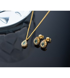 925 Ayar Gümüş Mart Ayı Doğum Taşı ( Aquamarine  ) Kolye - Küpe Seti