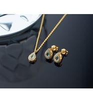925 Ayar Gümüş Mart Ayı Doğum Taşı ( Aquamarine  ) Kolye - Küpe Seti