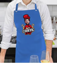 BK Gift Kişiye Özel Erkek Chef Karikatürlü Profesyonel Saks Mavi Mutfak Önlüğü, Aşçı Önlüğü, Şef Önlüğü, Arkadaşa Hediye-3