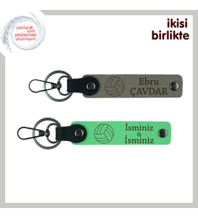 Kişiye Özel Voleybol Temalı İkili Anahtarlık Hediyesi, Kişiselleştirilebilir, Kül Gri-Fıstık Yeşil