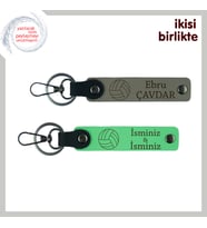 Kişiye Özel Voleybol Temalı İkili Anahtarlık Hediyesi, Kişiselleştirilebilir, Kül Gri-Fıstık Yeşil