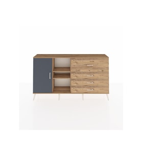 Arges Konsol 4 Raflı 4 Çekmeceli Tek Kapaklı  176x30x99 Çam-Antrasit/Çam