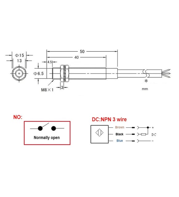 LJ8A3-2-Z/BX Endüktif 2mm Metal Algılayıcı Sensör NPN NO Temassız
