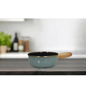 Soft Green Emaye Ahşap Kulplu Mini Tava