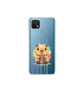 Oppo A15S ile Uyumlu Splash Kapibara Tasarımlı Şeffaf Silikon Kılıf