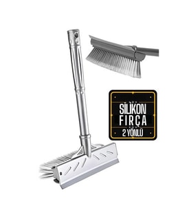 Fırçalı ve Silikon Uçlu Cam Sil Çekçek 2 Yönlü Temizlik Fırçası - 35x22 cm  Süpürme ve Sıyırma Fonksiyonlu  Ergonomik Saplı 423698