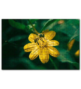 Cakapuzzle Sarı Çiçekten Polen Toplayan Arı Puzzle Yapboz MDF (Ahşap) (120 Parça)