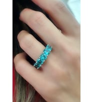 Sky Diamond Blue Aquamarin Taşlı 925 ayar Gümüş Beş Taş Yüzük