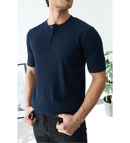 Premium Henley Yaka Beyaz T-Shirt - Rib Dokulu Modern Fit