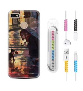 General Mobile GM8 Go GM9 GM20 Pro Plus Kılıf Kablo Koruma Spiral Silikon Kız ve Kedi 1762
