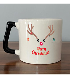 Merry Christmas Geyik Baskılı Siyah Kulplu D Yılbaşı Kupası