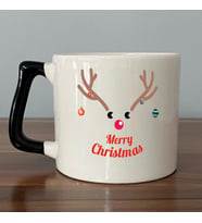 Merry Christmas Geyik Baskılı Siyah Kulplu D Yılbaşı Kupası