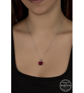 Kutaydan SWR Crystal 12 mm Fushia Çiçek Kadın Gümüş Kolye