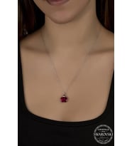 Kutaydan SWR Crystal 12 mm Fushia Çiçek Kadın Gümüş Kolye