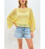 Kadın Delikli Oversize Kayık Yaka Triko Bluz 8722