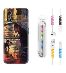 General Mobile GM 21 Pro GM 22 Pro Plus Kılıf Kablo Koruma Spiral Silikon Kız ve Kedi 1762