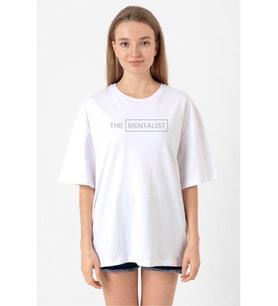 The Mentalist Lettern Beyaz Kadın Oversize Tshirt