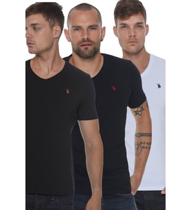 Dewberry Erkek Pamuklu V Yaka Tişört 3'lü Set Siyah-Beyaz-Lacivert T8568 Casual Stil, Üst Giyim, Şehir Stili