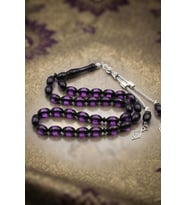 Surmeli Sıkma Kehribar Taşlı Arpa Kesim33'lük Tesbih Metal Püsküllü 12*8 mm 902820