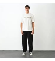 Unisex Bisiklet Yaka Baskılı Oversize T-Shirt - Beyaz