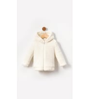 Bebek Çocuk Fermuarlı Kapüşonlu Peluş Welsoft Kışlık Hırka - Beyaz