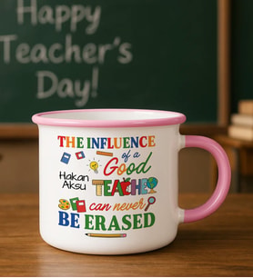 BK Gift Kişiye Özel Öğretmen Tasarımlı Pembe Emaye Kupa Bardak -4, Öğretmene Hediye, Öğretmenler Günü Hediyesi