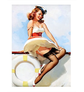 Denizci Pin Up Kadın Model Ahşap Tablo