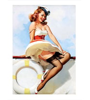 Denizci Pin Up Kadın Model Ahşap Tablo