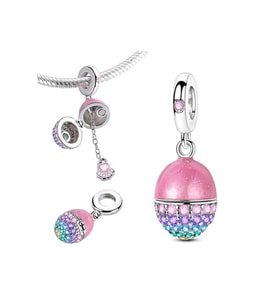 Pembe Taşlı Açılabilir Sürpriz Yumurta Sallantılı Charm