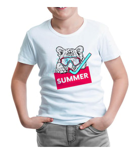 Summer Dive - Kaplan Beyaz Çocuk Tshirt