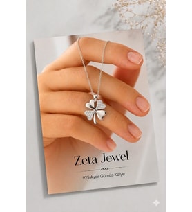 Zeta Jewel 925 Ayar Gümüş Zirkon Taşlı Dört Yapraklı Yonca Kolye 41+5 cm Şans Kolyesi