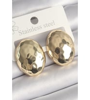 Pirinç Gold Renk İşlemeli Bombe Oval Model Kadın Küpe - TJ-BKP10255