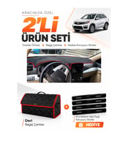 e-biz KİA SORENTO (2009-2014) Uyumlu Torpido Örtüsü + Deri Bagaj Çantası - Siyah-Kırmızı - KI019