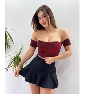 Bordo Simli Kumaş Büstiyer