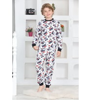 Erkek Çocuk Klasik Araba Baskılı Pijama Takımı 4-7 Yaş 12292 MODANINO (Beyaz)